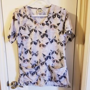 Scrub top grumpy cat oversized